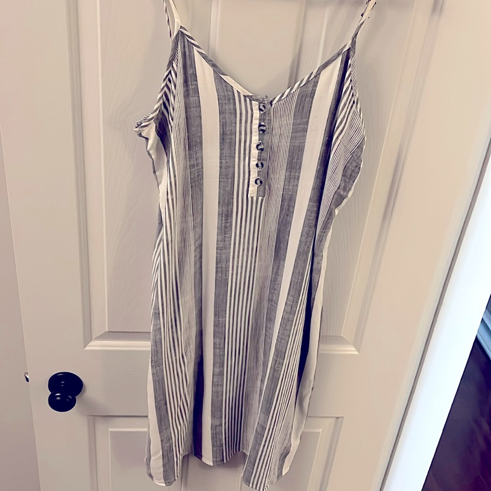 Striped white and grey/blue cotton sundress